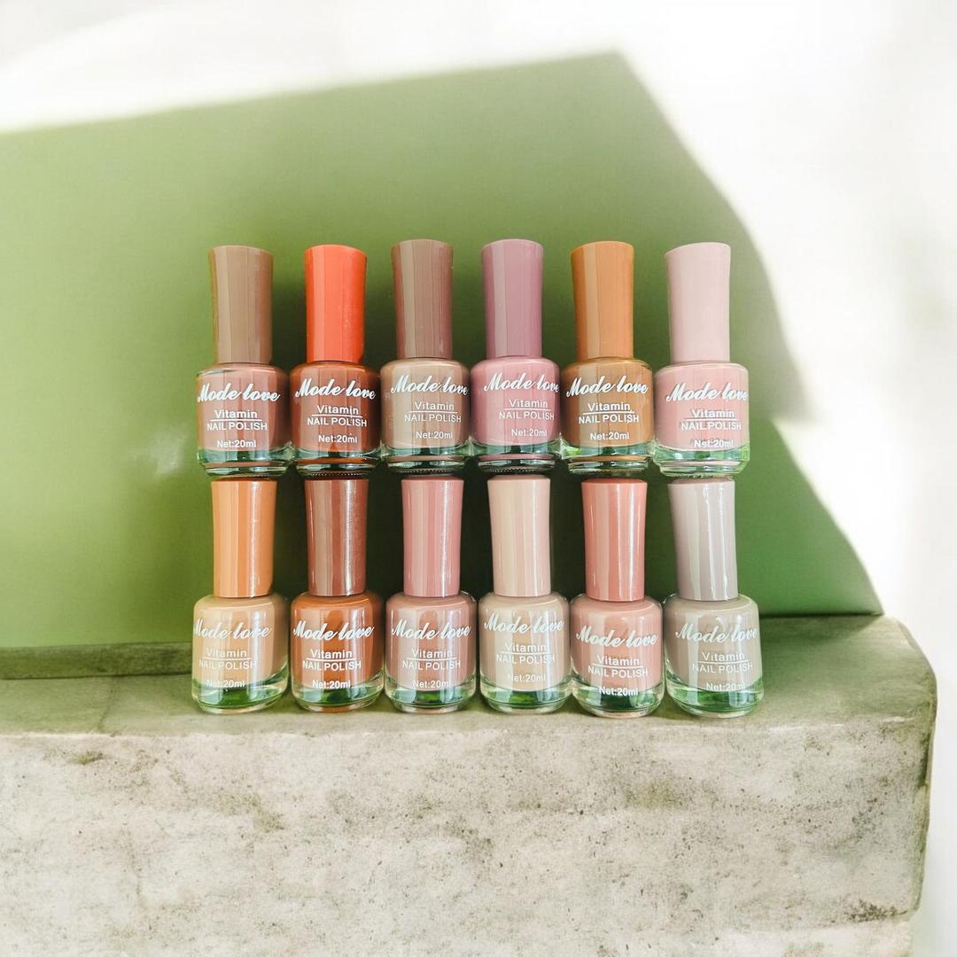 "Mode Love Vitamin-Enriched Nail Polish Set – 25ml | Nude & Warm Shades Collection - pack of 12